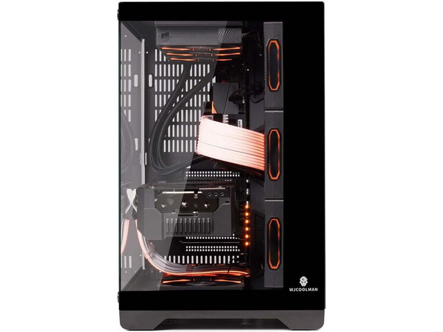 WJCOOLMAN Lonely Warrior PRO Black Computer Case Panoramic Version 2 Sides Transparent Glass Gaming Chassis Support 10 Fan Positions 360 AIO...