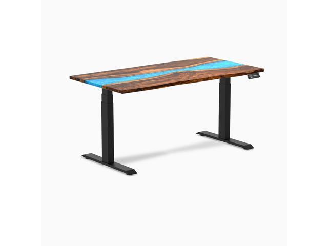 Desky Dual Resin Hardwood Sit Stand Desk - Pheasantwood Blue River / 60 x 30 inches / Matte Black