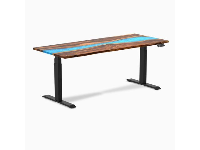 Desky Dual Resin Hardwood Sit Stand Desk - Pheasantwood Blue River / 72 x 30 inches / Matte Black
