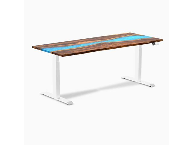 Desky Dual Resin Hardwood Sit Stand Desk - Pheasantwood Blue River / 72 x 30 inches / White