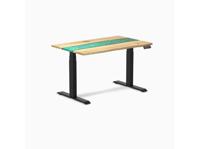 Desky Dual Resin Hardwood Sit Stand Desk - White Ash Emerald River / 48 x 30 inches / Matte Black