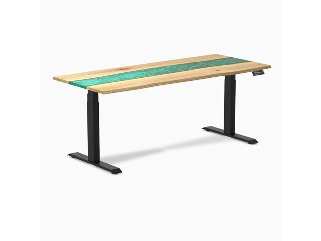Desky Dual Resin Hardwood Sit Stand Desk - White Ash Emerald River / 72 x 30 inches / Matte Black