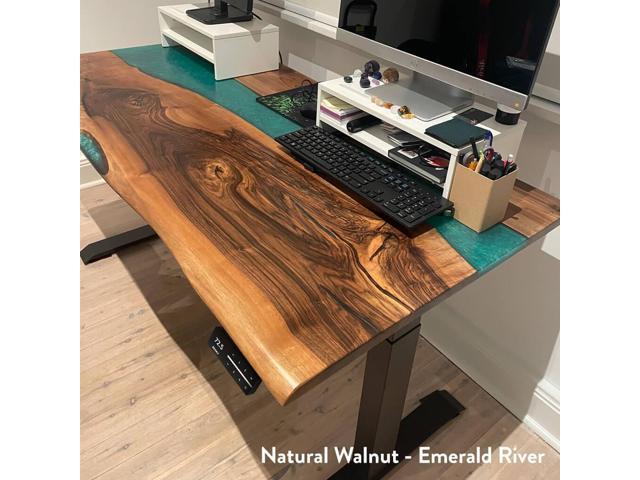 Desky Dual Resin Hardwood Sit Stand Desk - Teak Blue River / 72 x 30 inches / Matte Black