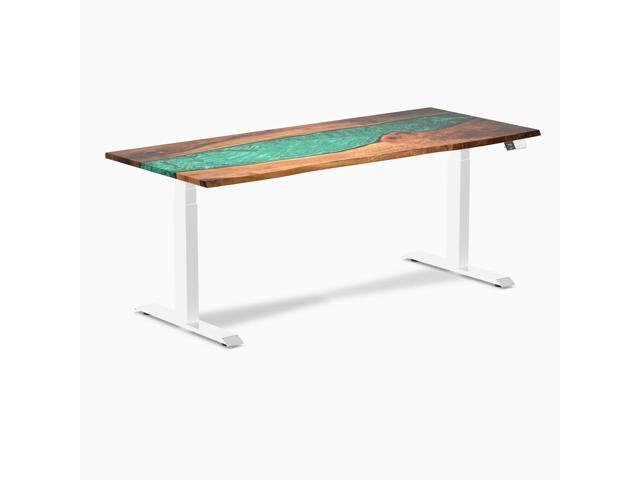 Desky Dual Resin Hardwood Sit Stand Desk - Natural Walnut Emerald River / 72 x 30 inches / White