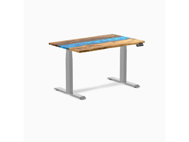 Desky Dual Resin Hardwood Sit Stand Desk - Teak Blue River / 48 x 30 in / Gray
