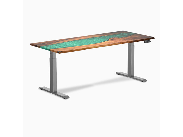 Desky Dual Resin Hardwood Sit Stand Desk - Natural Walnut / 72 x 30 in / Space Gray