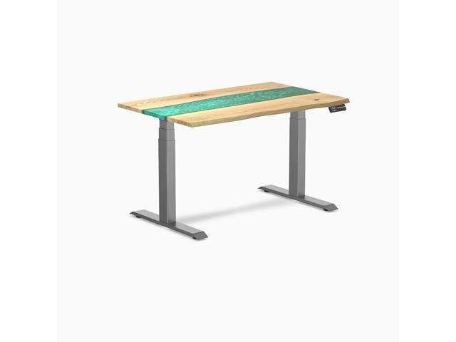 Desky Dual Resin Hardwood Sit Stand Desk - White Ash Emerald River / 48 x 30 inches / Space Gray