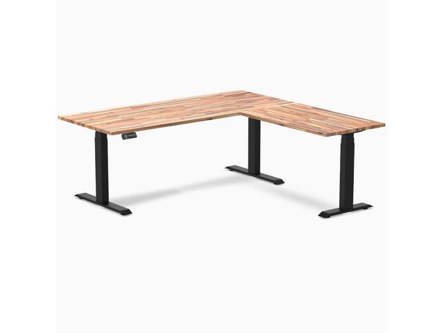 Desky Softwood L-Shape Sit Stand Desk - Acacia / 72 x 30 x 70 x 24 in / Matte Black