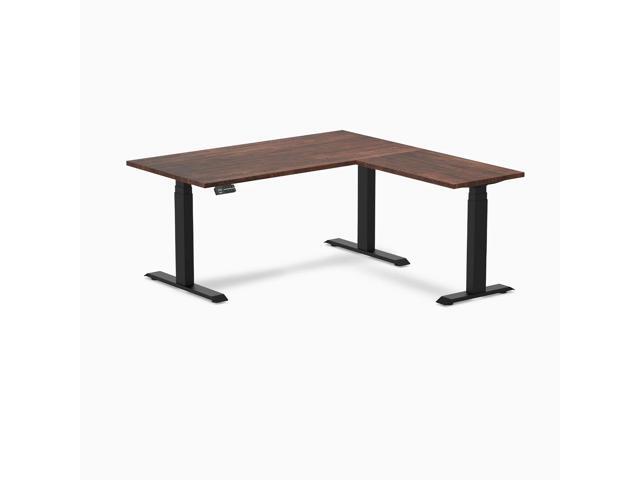 Desky Softwood L-Shape Sit Stand Desk - American Rustic Pine / 60 x 30 x 62 x 20 in / Matte Black