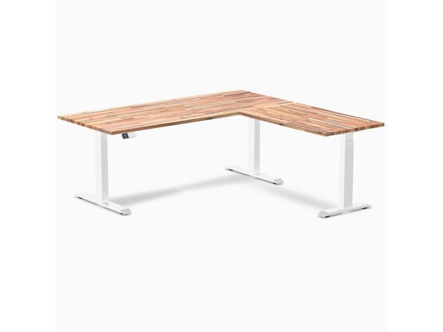 Desky Softwood L-Shape Sit Stand Desk - Acacia / 72 x 30 x 70 x 24 in / White