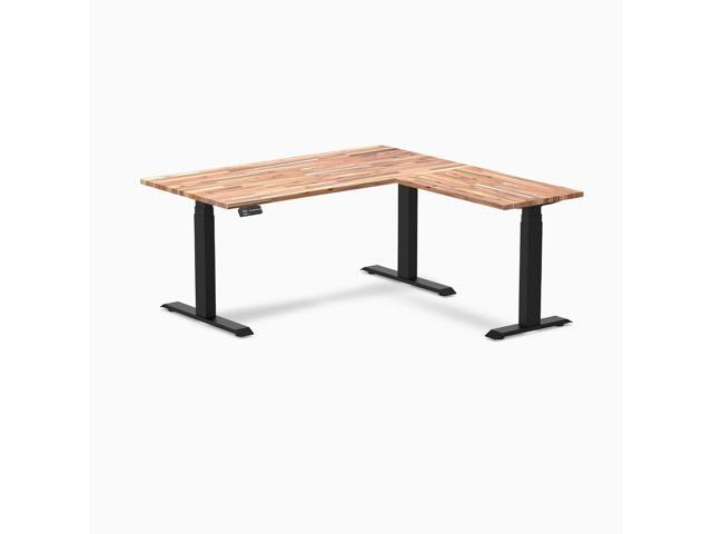 Desky Softwood L-Shape Sit Stand Desk - Acacia / 60 x 30 x 62 x 20 in / Matte Black
