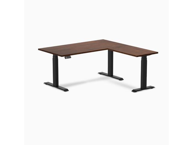 Desky Rubberwood L-Shape Sit Stand Desk - Red Walnut / 60 x 30 x 62 x 20 in / Matte Black