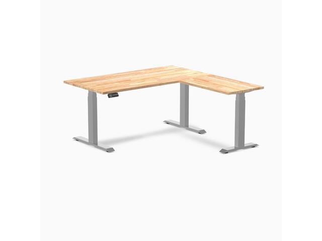 Desky Rubberwood L-Shape Sit Stand Desk - Natural Timber / 60 x 30 x 62 x 20 in / Gray