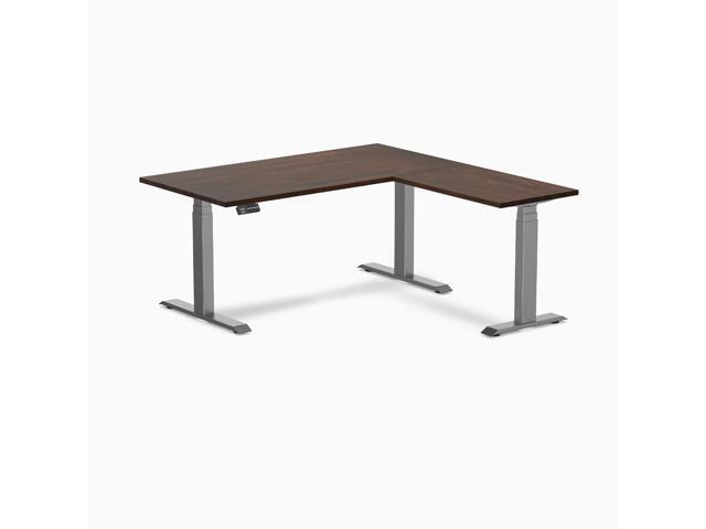 Desky Rubberwood L-Shape Sit Stand Desk - Dark Walnut / 60 x 30 x 62 x 20 in / Space Gray