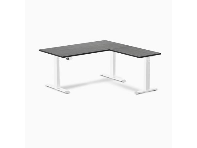 Desky Bamboo L-Shape Sit Stand Desk - Dark Bamboo / 60 x 30 x 62 x 20 in / White