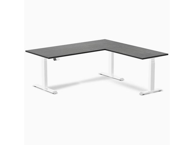 Desky Bamboo L-Shape Sit Stand Desk - Dark Bamboo / 72 x 30 x 70 x 24 in / White