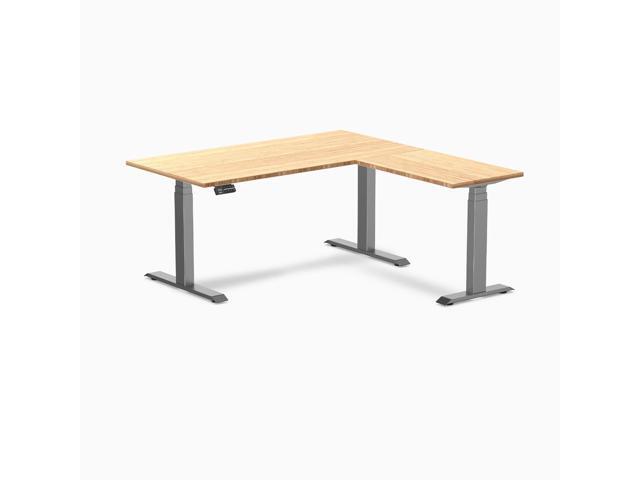 Desky Bamboo L-Shape Sit Stand Desk - Bamboo / 60 x 30 x 62 x 20 in / Space Gray