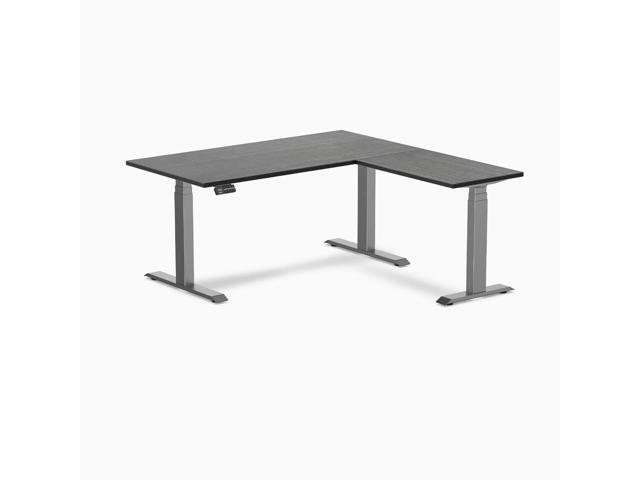 Desky Bamboo L-Shape Sit Stand Desk - Dark Bamboo / 60 x 30 x 62 x 20 in / Space Gray