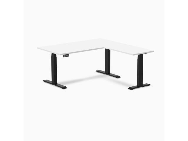 Desky L-Shape Laminate Sit Stand Desk - White / 59 x 29.5 x 61.5 x 20 in / Matte Black