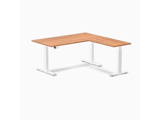 Desky L-Shape Laminate Sit Stand Desk - Prime Oak / 59 x 29.5 x 61.5 x 20 in / White