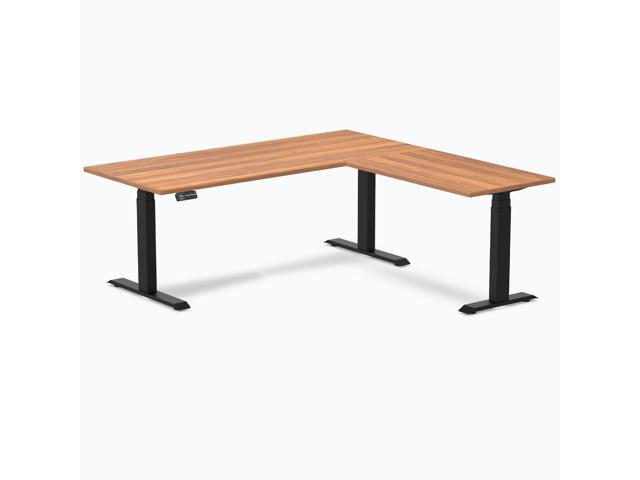 Desky L-Shape Laminate Sit Stand Desk - Prime Oak / 70.9 x 29.5 x 69.5 x 24 in / Matte Black