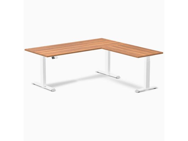 Desky L-Shape Laminate Sit Stand Desk - Prime Oak / 70.9 x 29.5 x 69.5 x 24 in / White
