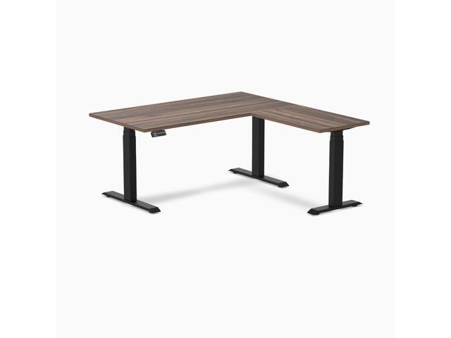 Desky L-Shape Laminate Sit Stand Desk - Jarrah Legno / 59 x 29.5 x 61.5 x 20 in / Matte Black