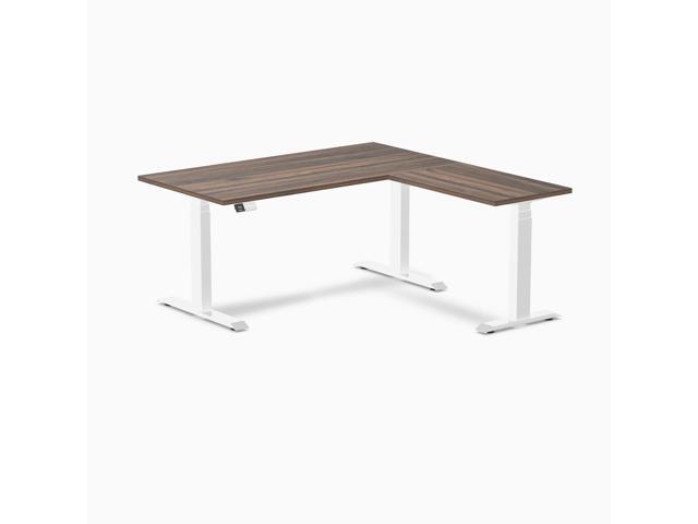 Desky L-Shape Laminate Sit Stand Desk - Jarrah Legno / 59 x 29.5 x 61.5 x 20 in / White