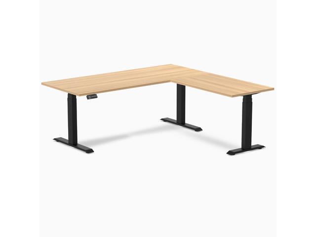 Desky L-Shape Laminate Sit Stand Desk - Sublime Teak / 70.9 x 29.5 x 69.5 x 24 in / Matte Black