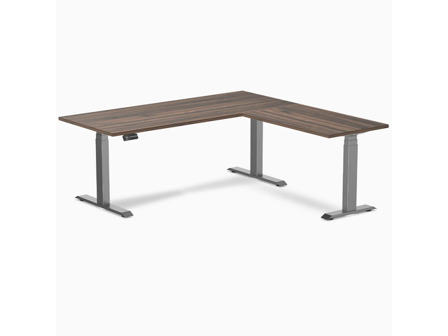Desky Eco L-Shape Laminate Sit Stand Desk - Jarrah Legno / 70.9 x 29.5 x 69.5 x 24 in / Space Gray