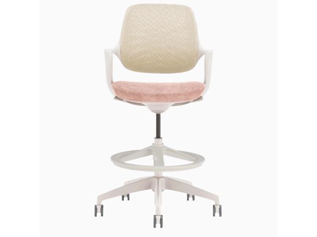 Desky Evoque Low Back Office Chair - White + Peach / Drafting Kit