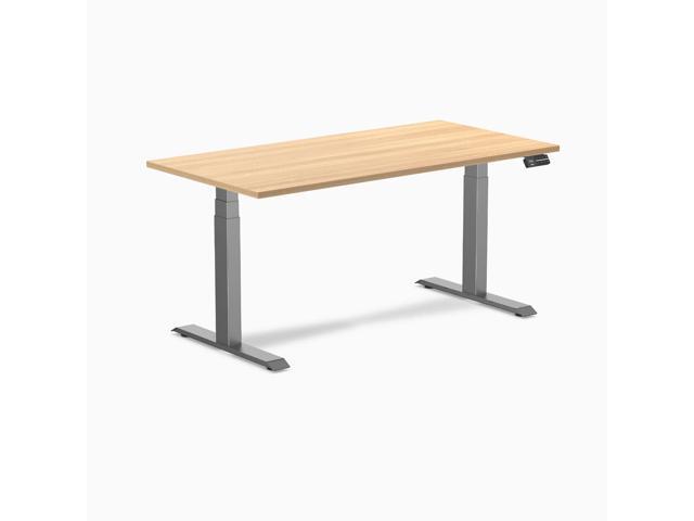 Desky Dual Laminate Sit Stand Desk - Sublime Teak / 59.1 x 29.5 in / Space Gray
