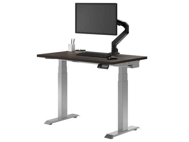 Desky Dual Mini Sit Stand Desk - Burnished Wood / 32 x 20 in with Grommets / Gray