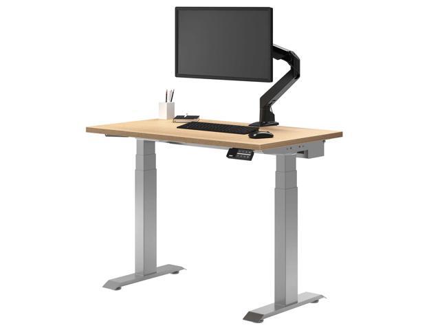 Desky Dual Mini Sit Stand Desk - Sublime Teak / 32 x 20 in with Grommets / Gray