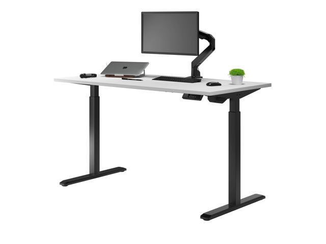Desky Single Sit Stand Desk - White / 47.2 x 29.5 in with Grommets / Black