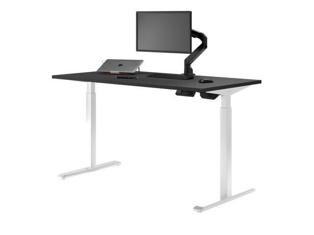 Desky Single Sit Stand Desk - Black / 47.2 x 29.5 in with Grommets / White