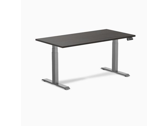 Desky Dual Laminate Sit Stand Desk - Burnished Wood / 59.1 x 29.5 in / Space Gray
