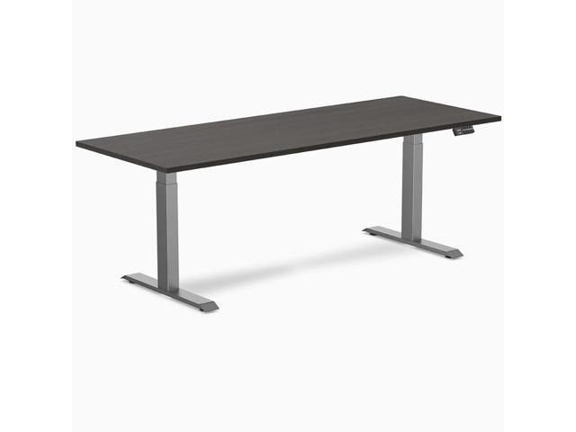 Desky Dual Laminate Sit Stand Desk - Burnished Wood / 78.7 x 29.5 in / Space Gray