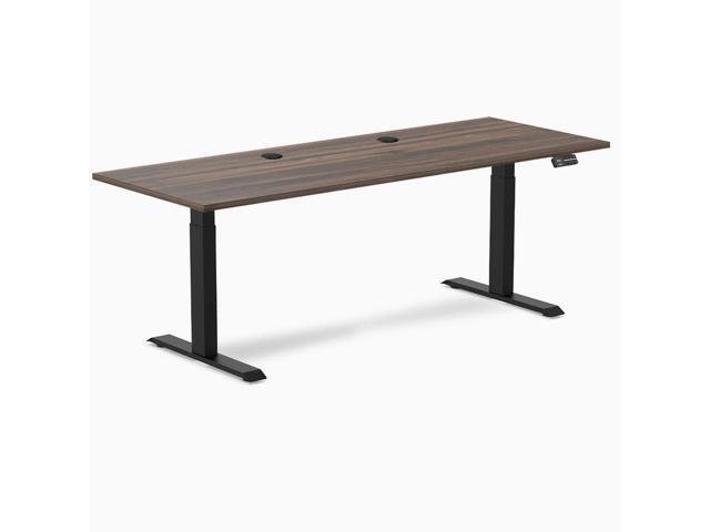 Desky Dual Laminate Sit Stand Desk - Jarrah Legno / 78.7 x 29.5 in with Grommets / Matte Black