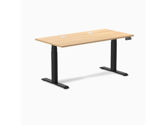 Desky Dual Laminate Sit Stand Desk - Sublime Teak / 59.1 x 29.5 in / Matte Black