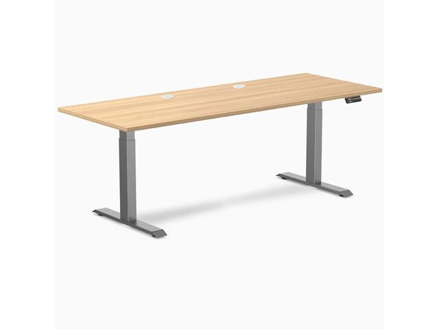 Desky Dual Laminate Sit Stand Desk - Sublime Teak / 78.7 x 29.5 in with Grommets / Space Gray