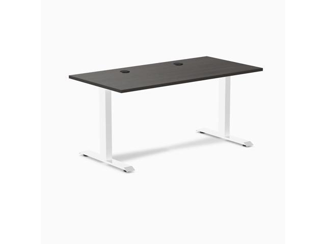 Desky Zero Laminate Office Desk - Burnished Wood / 59 x 29.5 in with Grommets / White