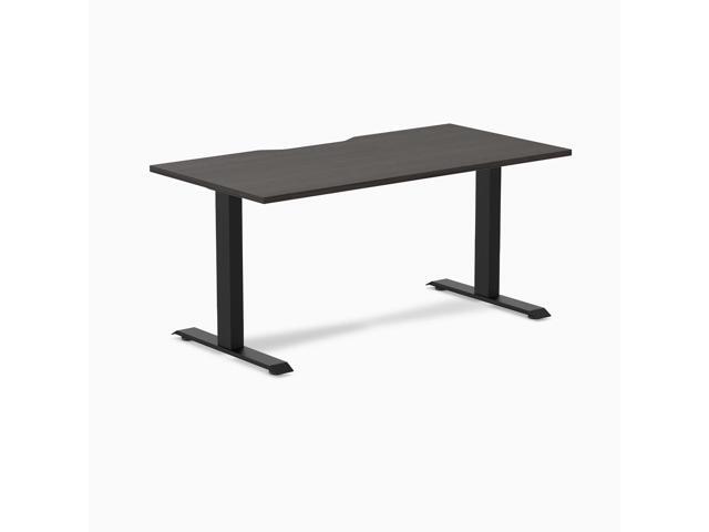 Desky Zero Scalloped Laminate Office Desk - Burnished Wood / 59.1 x 29.5 in / Matte Black
