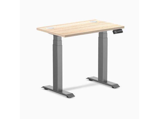 Desky Dual Mini Sit Stand Desk - Classic Oak / 32 x 20 in with Grommets / Space Gray