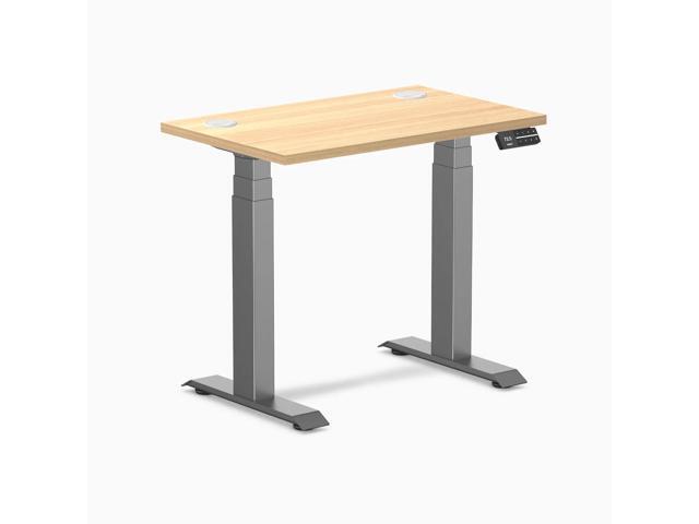 Desky Dual Mini Sit Stand Desk - Sublime Teak / 32 x 20 in with Grommets / Space Gray