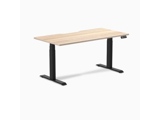 Desky Dual Scalloped Laminate Sit Stand Desk - Classic Oak / 59.1 x 29.5 in / Matte Black