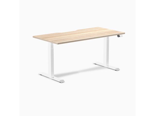 Desky Dual Scalloped Laminate Sit Stand Desk - Classic Oak / 59.1 x 29.5 in / White