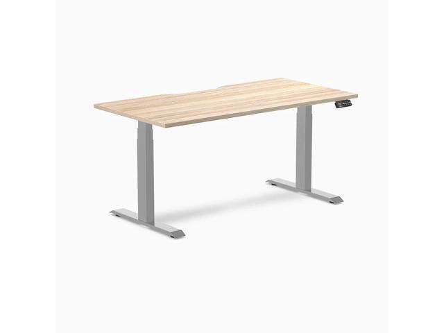 Desky Dual Scalloped Laminate Sit Stand Desk - Classic Oak / 59.1 x 29.5 in / Space Gray