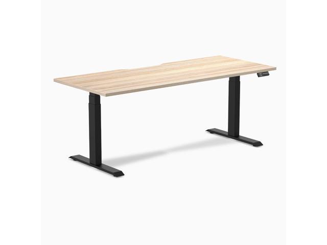 Desky Dual Scalloped Laminate Sit Stand Desk - Classic Oak / 70.9 x 29.5 in / Matte Black