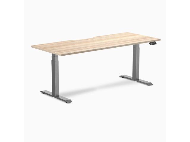 Desky Dual Scalloped Laminate Sit Stand Desk - Classic Oak / 70.9 x 29.5 in / Space Gray